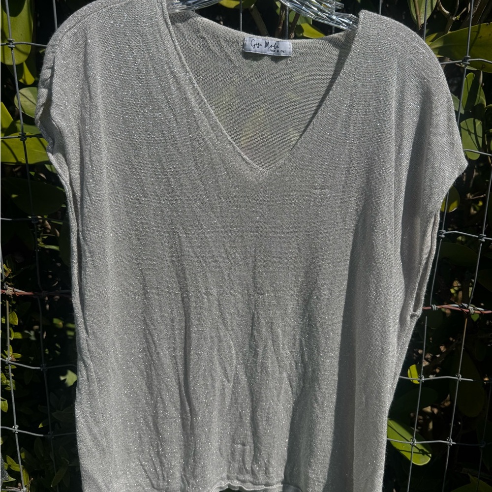 Chic Silver V-Neck Women's Top